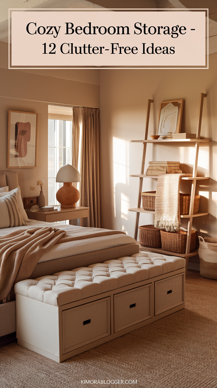 Discover 12 clever bedroom storage ideas that keep your space cozy, organized, and clutter-free. From underbed drawers to woven baskets and multifunctional furniture, these stylish solutions blend smart organization with warm, minimalist design.