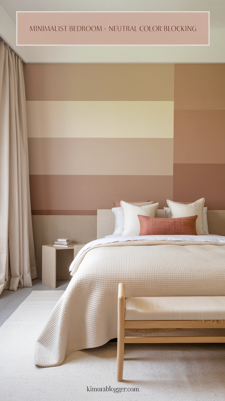 A bedroom blending warm ivory, soft greige, and clay tones—each tone flowing from wall to bedding to curtains.