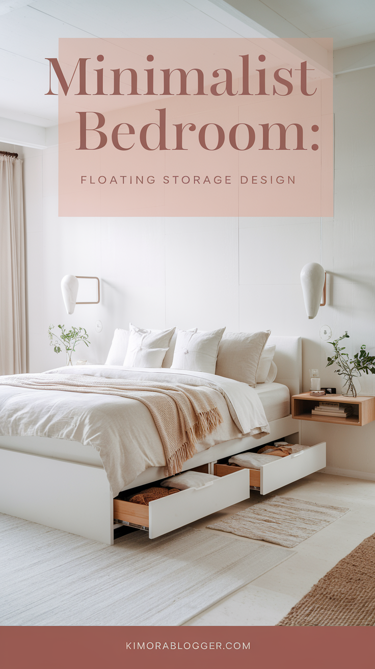 A bed with under-storage drawers, paired with wall-mounted nightstands. Nothing touches the floor but the essentials.