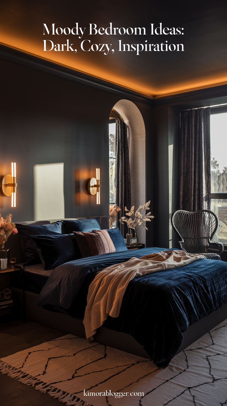 Explore 10 stunning moody bedroom ideas that blend dark, cozy, and modern design elements to create the ultimate restful retreat. This guide showcases dramatic wall colors like charcoal, black, navy, and forest green paired with warm textures, velvet accents, layered lighting, and minimalist styling.