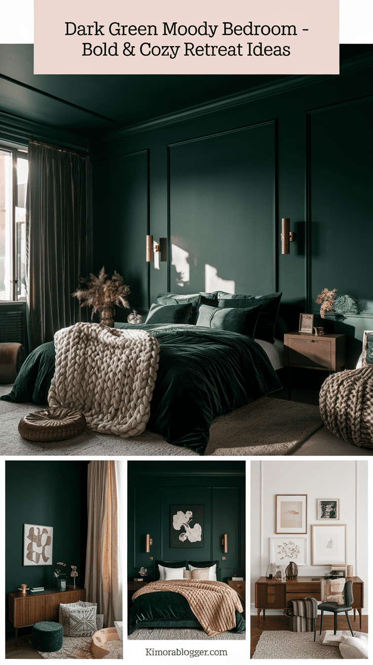 Discover 12 dark green moody bedroom ideas that blend rich color, cozy textures, and bold design for a stylish, restful retreat. Perfect for creating a grounded, elegant space with dramatic flair.