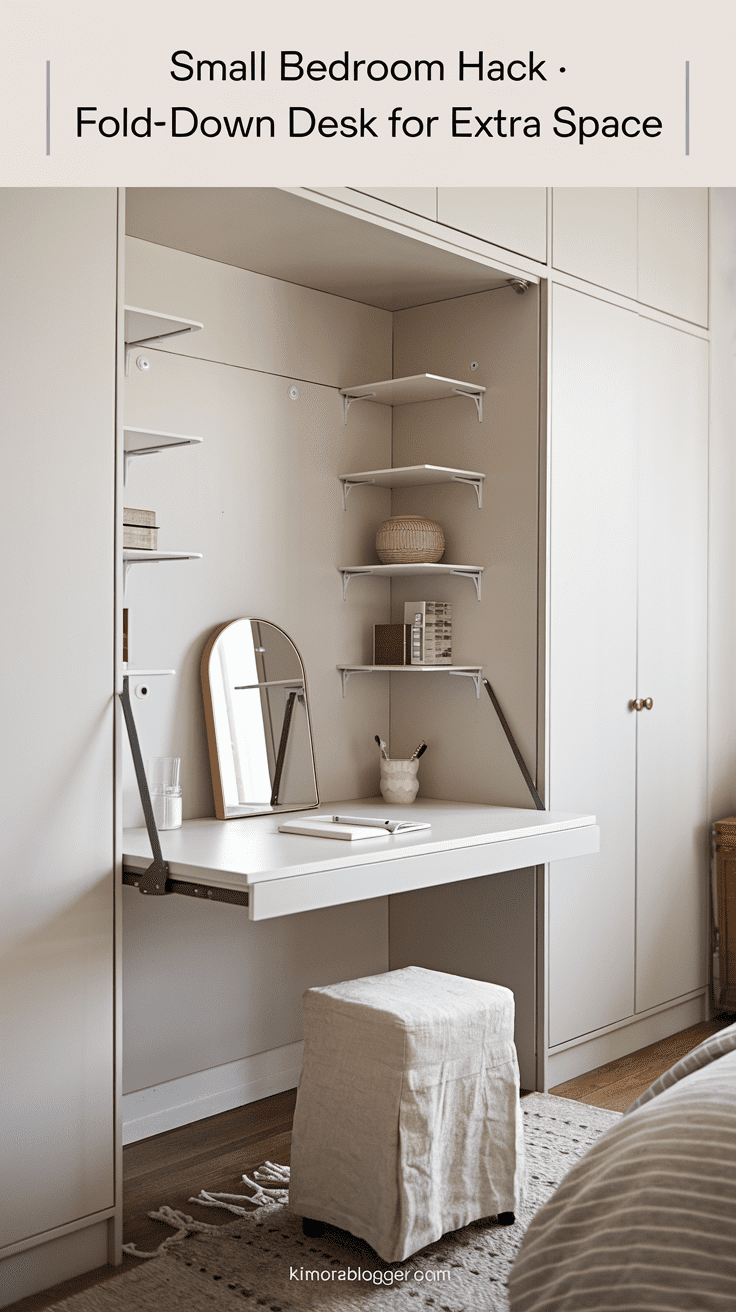 Wall-mounted desks or vanities that fold up when not in use are perfect for saving space in a small bedroom