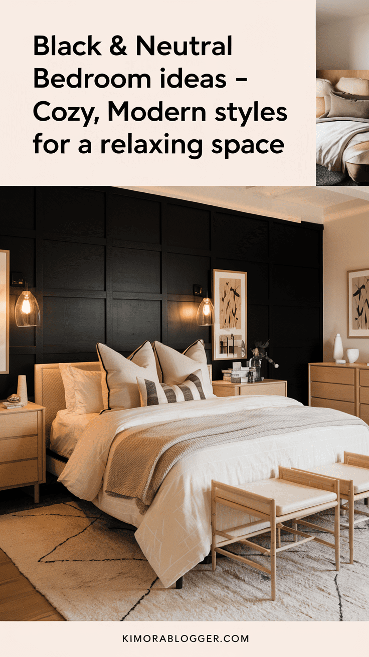 A cozy black and neutral bedroom offers contrast, warmth, and effortless style—perfect for anyone who loves a modern look with an inviting atmosphere.