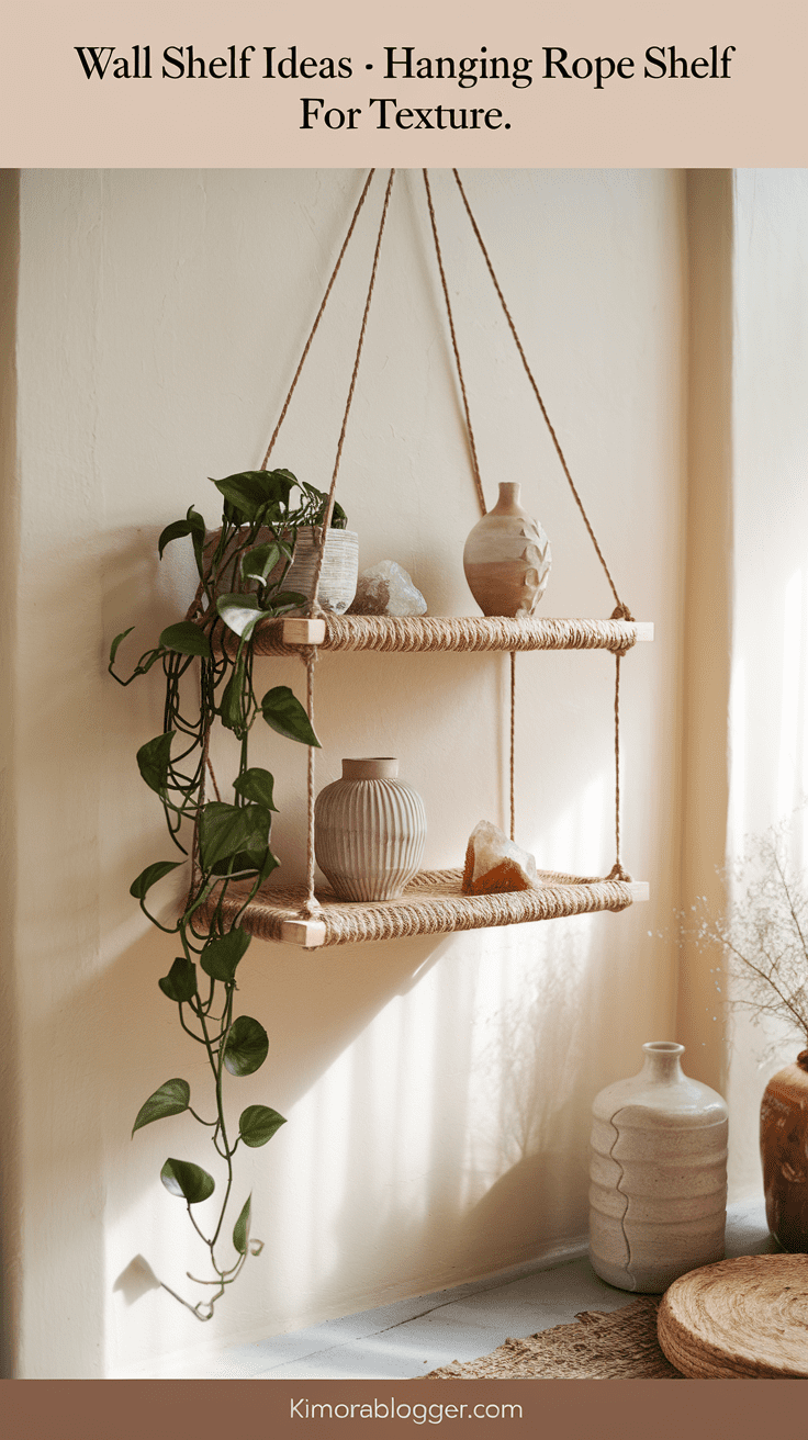 Rope shelves are both functional and decorative—great for adding a touch of softness and boho charm. Their airy design works well in cozy rooms where bulkier furniture might feel overwhelming. Use them to hold lightweight accessories, small planters, or crystals.